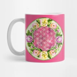 Flower of life in watercolor flower wreath Mug